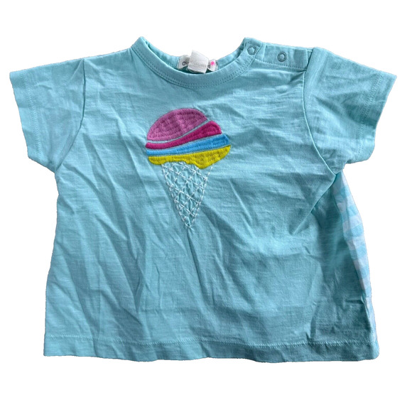 Everbloom Baby 9 Months Seafoam Blue Ice Cream Gingham Billy Tee Shirt New - Picture 1 of 5